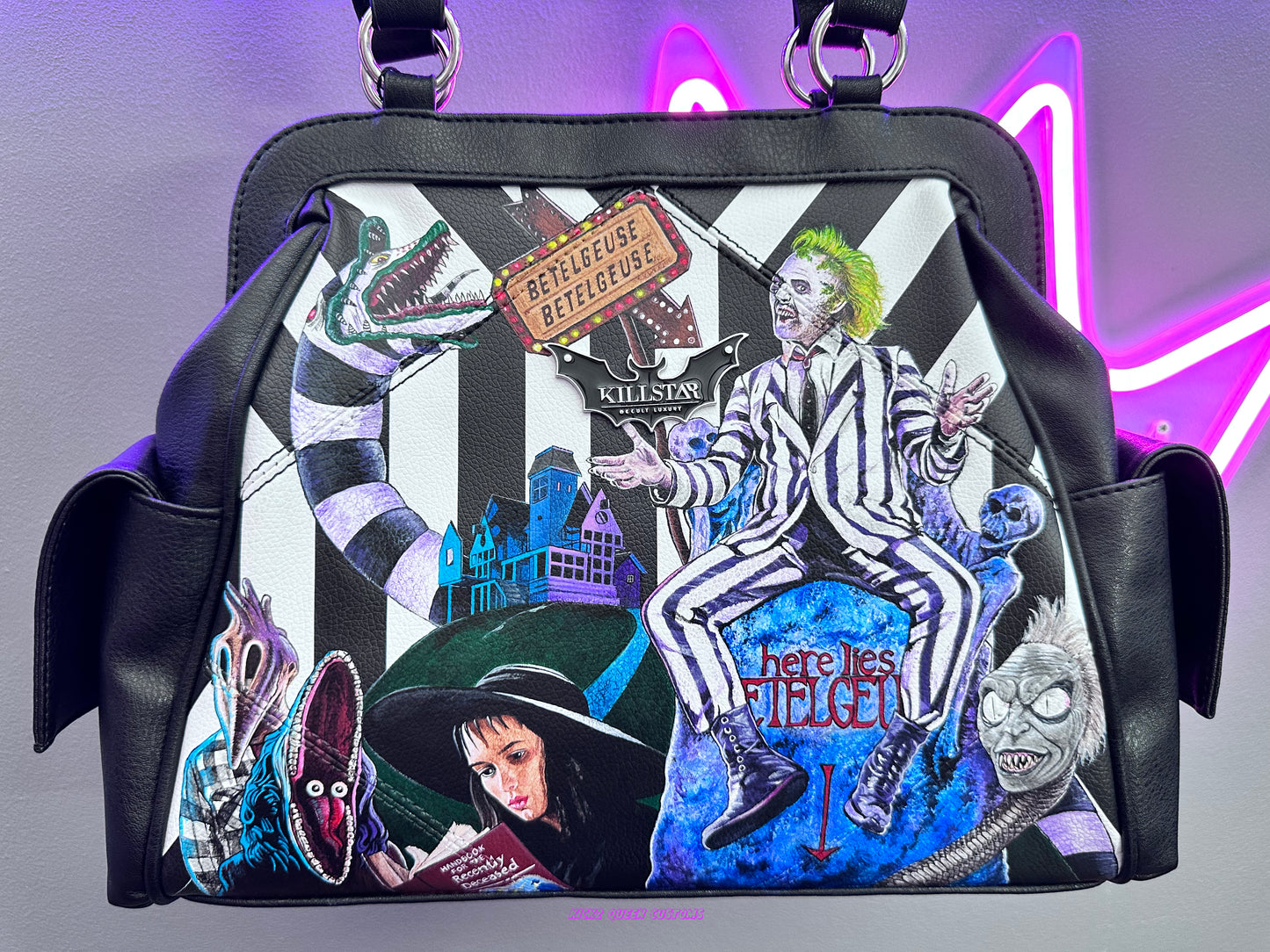 Killstar Bag painted with a Beetlejuice Inspired design