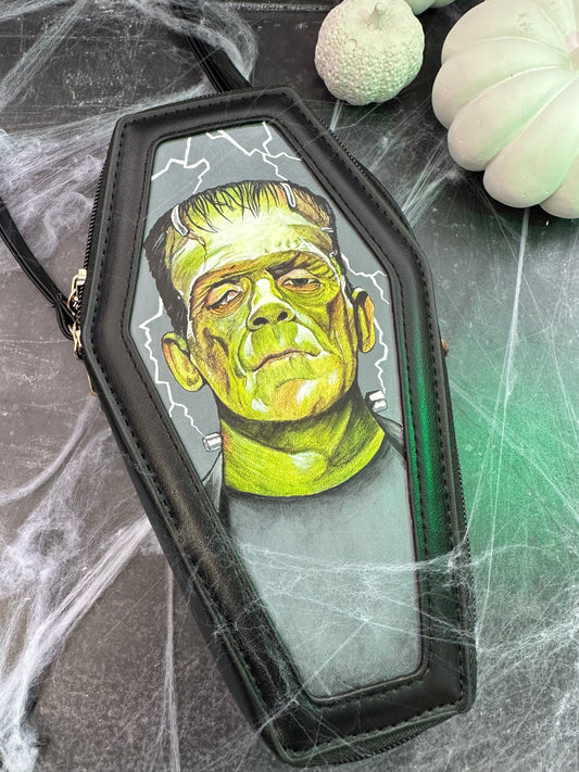 Hand Painted Frankenstein Horror Coffin Crossbody Bag