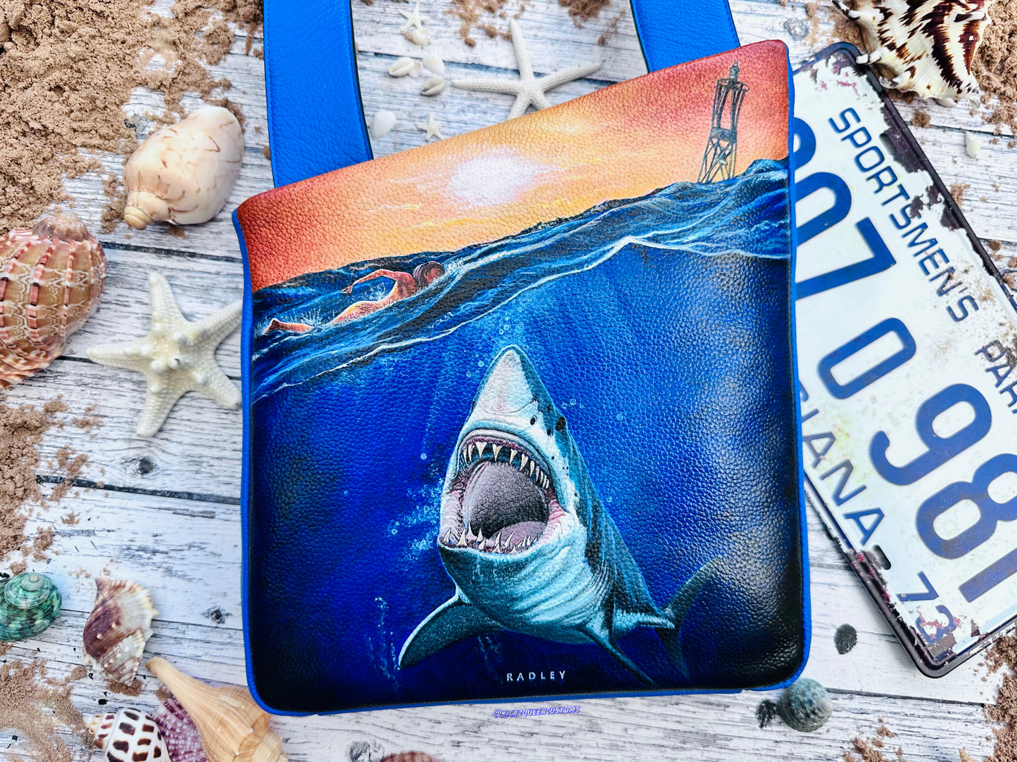 Hand Painted Radley Bag -  Painted With A One Of A Kind Jaws 50th Anniversary Design